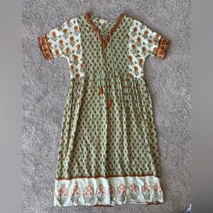 Women’s Hidden Alley Floral Green and Brown Dress- Size Large